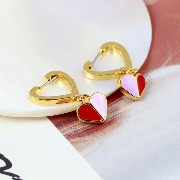 kate spade Jewelry - Kate Spade New York Enamel Heart Huggie Hoop Earrings